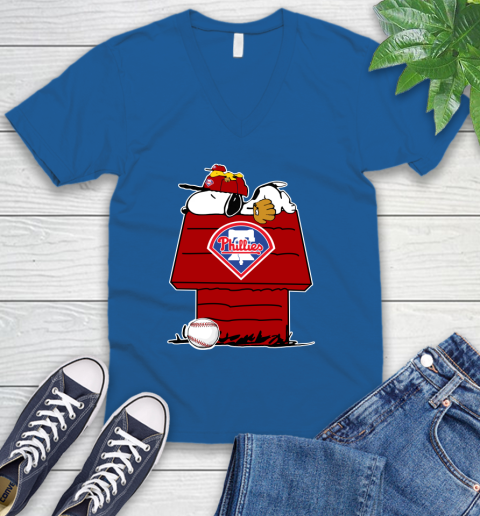 MLB Philadelphia Phillies Snoopy Woodstock The Peanuts Movie Baseball T Shirt_000 V-Neck T-Shirt 6