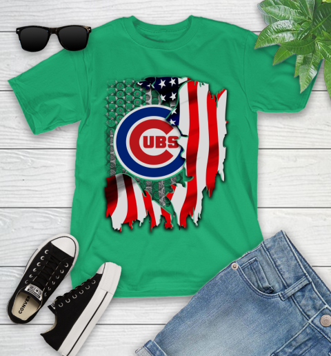 Chicago Cubs MLB Baseball American Flag Youth T-Shirt 8