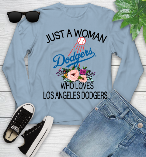 MLB Just A Woman Who Loves Los Angeles Dodgers Baseball Sports Youth Long Sleeve 6