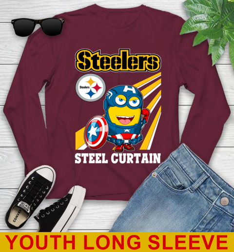 NFL Football Pittsburgh Steelers Captain America Marvel Avengers Minion Shirt Youth Long Sleeve 6