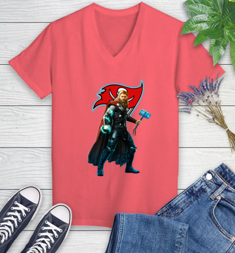NFL Thor Avengers Endgame Football Tampa Bay Buccaneers Women's V-Neck T-Shirt 6