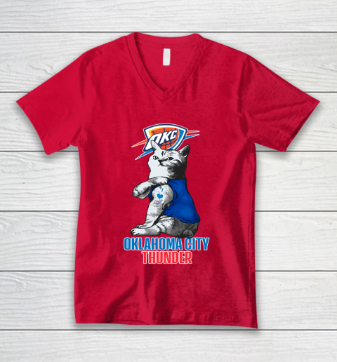 NBA Basketball My Cat Loves Oklahoma City Thunder V-Neck T-Shirt 6