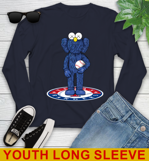 MLB Baseball Texas Rangers Kaws Bff Blue Figure Shirt Youth Long Sleeve 4 MLB Baseball Texas Rangers Kaws Bff Blue Figure Shirt Youth Long Sleeve - Image 4