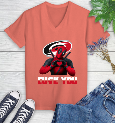 NHL Carolina Hurricanes Deadpool Love You Fuck You Hockey Sports Women's V-Neck T-Shirt 6