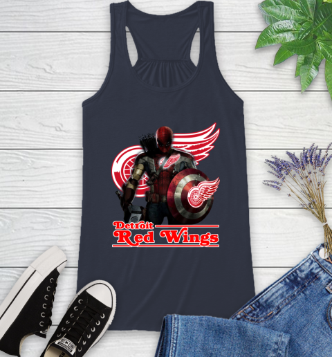 NHL Captain America Thor Spider Man Hawkeye Avengers Endgame Hockey Detroit Red Wings Racerback Tank 12