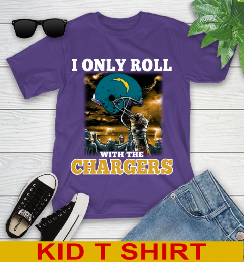 Los Angeles Chargers NFL Football I Only Roll With My Team Sports Youth T-Shirt 3