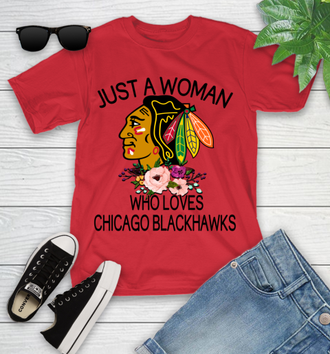 NHL Just A Woman Who Loves Chicago Blackhawks Hockey Sports Youth T-Shirt 8