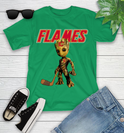 Calgary Flames NHL Hockey Groot Marvel Guardians Of The Galaxy Youth T-Shirt 6