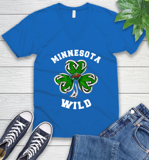 NHL Minnesota Wild Three Leaf Clover St Patrick's Day Hockey Sports V-Neck T-Shirt 5