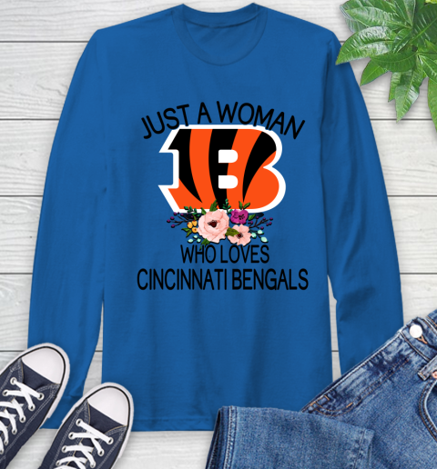 NFL Just A Woman Who Loves Cincinnati Bengals Football Sports Long Sleeve T-Shirt 7