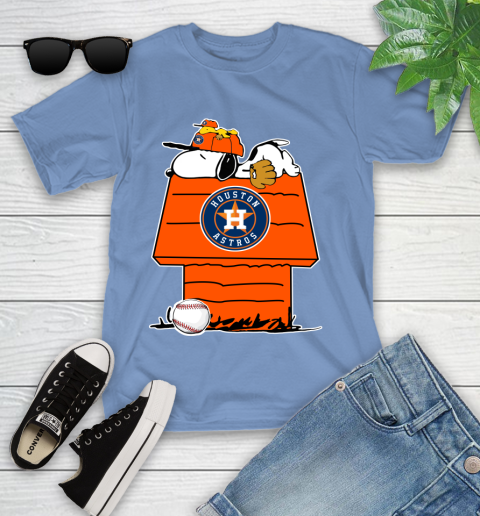 MLB Houston Astros Snoopy Woodstock The Peanuts Movie Baseball T Shirt Youth T-Shirt 11