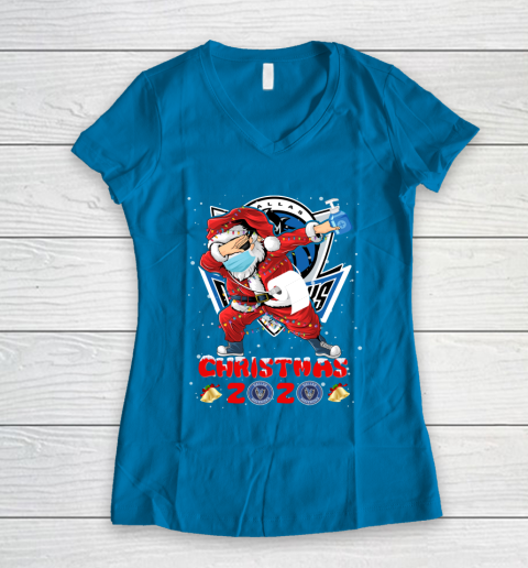 Dallas Mavericks Funny Santa Claus Dabbing Christmas 2020 NBA Women's V-Neck T-Shirt 5