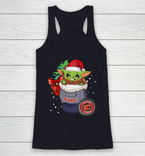 Calgary Flames Christmas Baby Yoda Star Wars Funny Happy NHL Racerback Tank 8