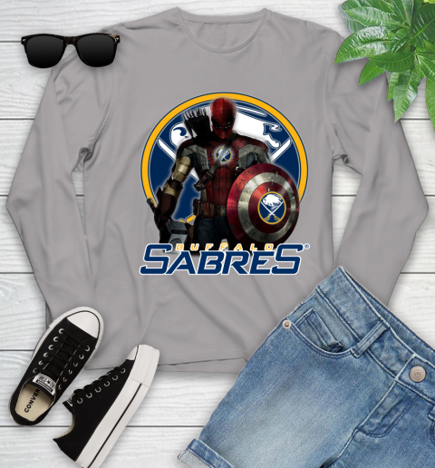 NHL Captain America Thor Spider Man Hawkeye Avengers Endgame Hockey Buffalo Sabres Youth Long Sleeve 5
