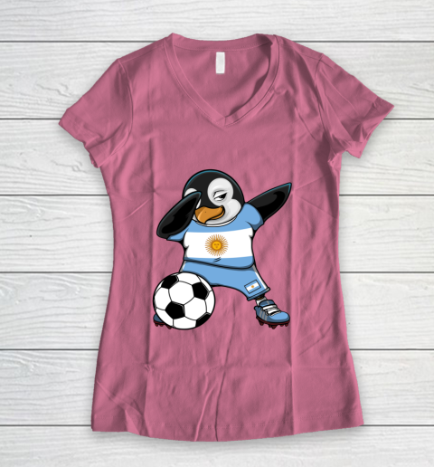 Dabbing Penguin Argentina Soccer Fans Jersey Football Lovers Women's V-Neck T-Shirt 7
