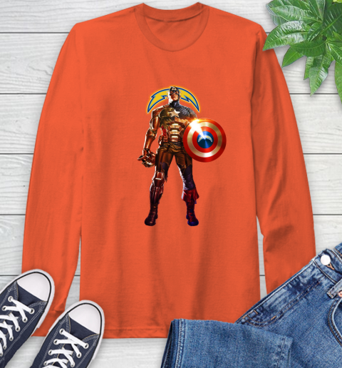 NFL Captain America Marvel Avengers Endgame Football Sports Los Angeles Chargers Long Sleeve T-Shirt 5