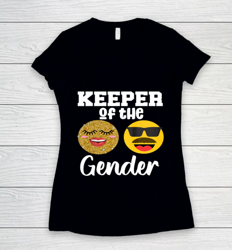 Keeper of the Gender Staches or Lashes Gender Reveal Party Women's V-Neck T-Shirt