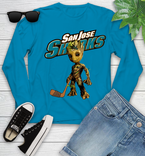 San Jose Sharks NHL Hockey Groot Marvel Guardians Of The Galaxy Youth Long Sleeve 7