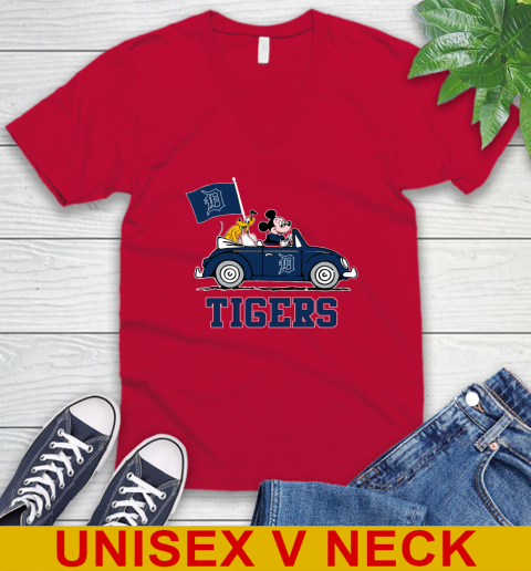 MLB Baseball Detroit Tigers Pluto Mickey Driving Disney Shirt V-Neck T-Shirt 7