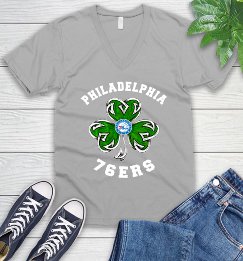 NBA Philadelphia 76ers Three Leaf Clover St Patrick's Day Basketball Sports V-Neck T-Shirt 3
