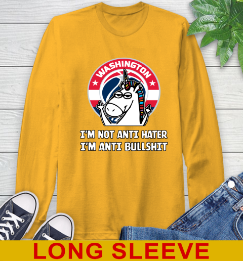 Washington Wizards NBA Basketball Unicorn I'm Not Anti Hater I'm Anti Bullshit Long Sleeve T-Shirt 3