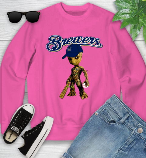 MLB Milwaukee Brewers Groot Guardians Of The Galaxy Baseball Youth Sweatshirt 7