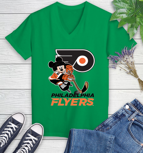 NHL Philadelphia Flyers Mickey Mouse Disney Hockey T Shirt Women's V-Neck T-Shirt 5