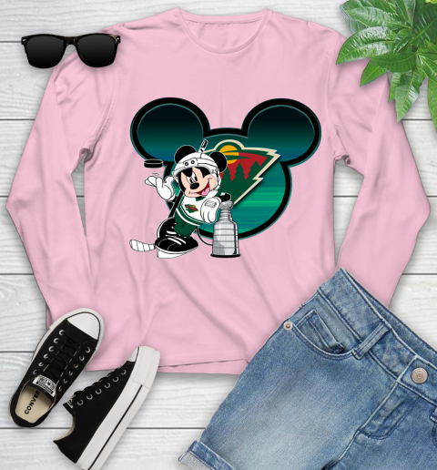 NHL Minnesota Wild Stanley Cup Mickey Mouse Disney Hockey T Shirt Youth Long Sleeve 10