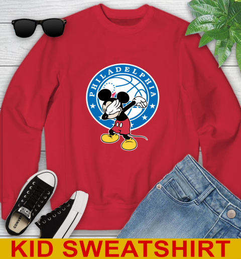 Philadelphia 76ers NBA Basketball Dabbing Mickey Disney Sports Youth Sweatshirt 8
