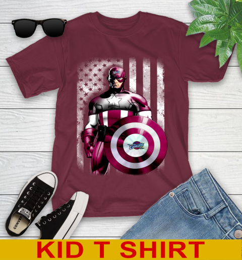 Cleveland Cavaliers NBA Basketball Captain America Marvel Avengers American Flag Shirt Youth T-Shirt 5
