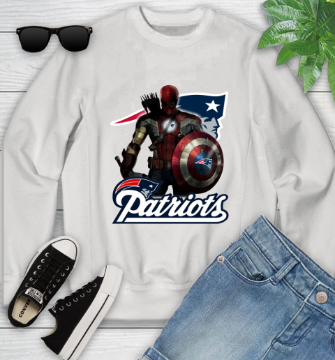 NFL Captain America Thor Spider Man Hawkeye Avengers Endgame Football New England Patriots Youth Sweatshirt