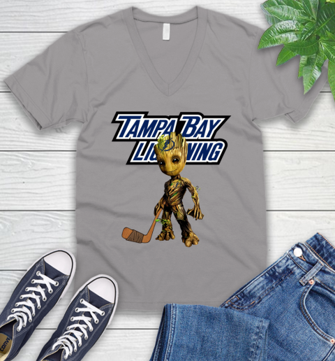 Tampa Bay Lightning NHL Hockey Groot Marvel Guardians Of The Galaxy V-Neck T-Shirt 4