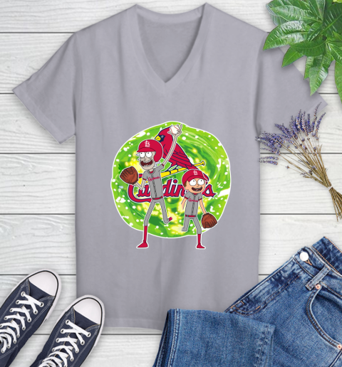 MLB St.Louis Cardinals Rick And Morty Baseball Sports Women's V-Neck T-Shirt 4