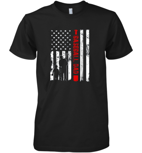 Mens Proud Baseball Dad American Flag Sports Premium Men's T-Shirt