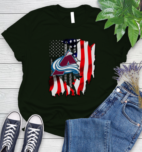 Colorado Avalanche NHL Hockey American Flag Women's T-Shirt 6