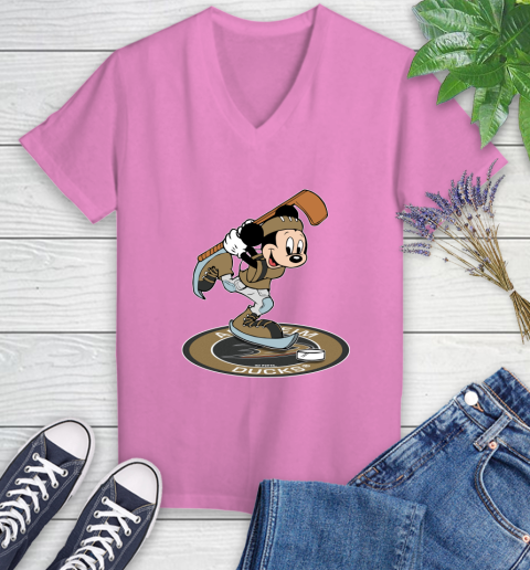 NHL Hockey Anaheim Ducks Cheerful Mickey Disney Shirt Women's V-Neck T-Shirt 12