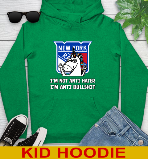 New York Rangers NHL Hockey Unicorn I'm Not Anti Hater I'm Anti Bullshit Youth Hoodie 8