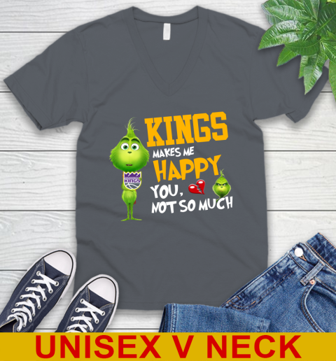 NBA Sacramento Kings Makes Me Happy You Not So Much Grinch Basketball Sports V-Neck T-Shirt 4