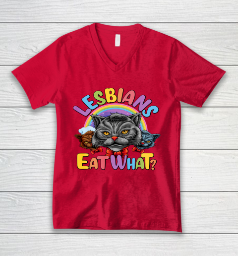 Lesbians Eat What Mug Pussy Cat Funny LGBT Pride V-Neck T-Shirt 6
