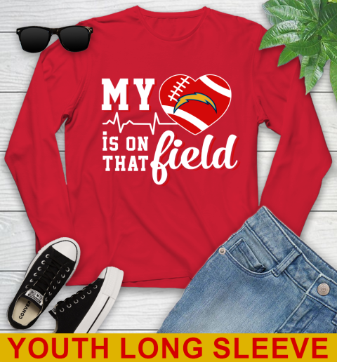 NFL My Heart Is On That Field Football Sports Los Angeles Chargers Youth Long Sleeve 11