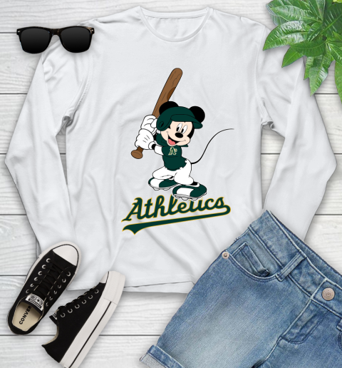 MLB Baseball Oakland Athletics Cheerful Mickey Mouse Shirt Youth Long Sleeve 2