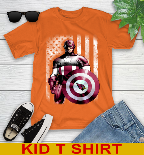 Arizona Cardinals NFL Football Captain America Marvel Avengers American Flag Shirt Youth T-Shirt 8