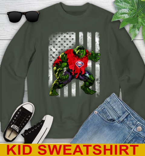 Philadelphia Phillies Hulk Marvel Avengers MLB Baseball American Flag Youth Sweatshirt 8