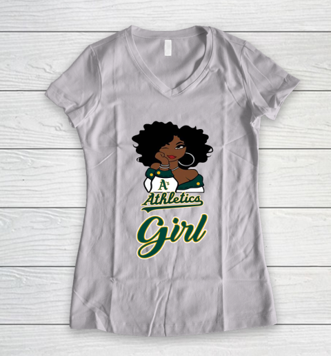 Oakland Athleticss Girl MLB Women's V-Neck T-Shirt 2