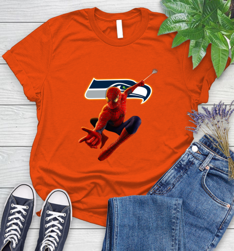 NFL Spider Man Avengers Endgame Football Seattle Seahawks Women's T-Shirt 4