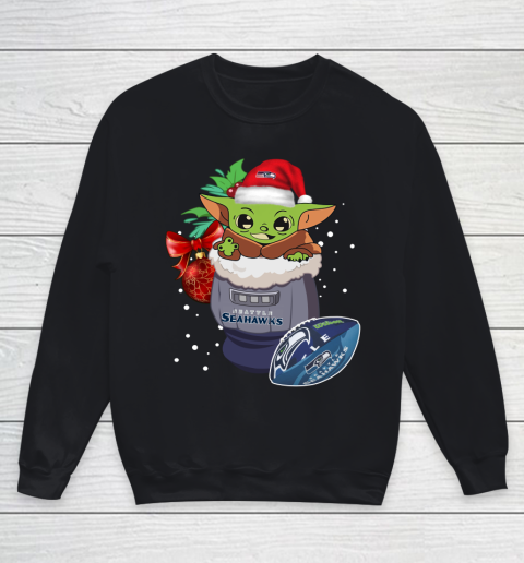 Seattle Seahawks Christmas Baby Yoda Star Wars Funny Happy NFL Youth Sweatshirt