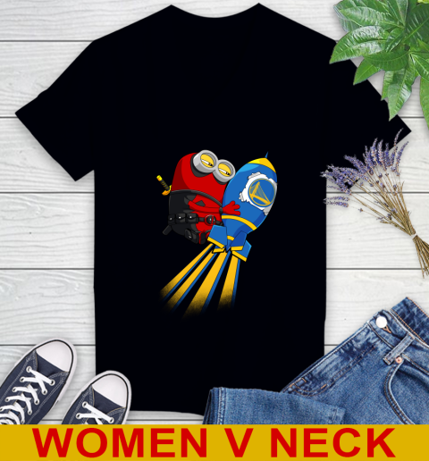 NBA Basketball Golden State Warriors Deadpool Minion Marvel Shirt Women's V-Neck T-Shirt