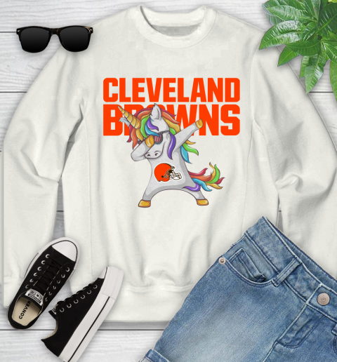 Cleveland Browns NFL Football Funny Unicorn Dabbing Sports Youth Sweatshirt