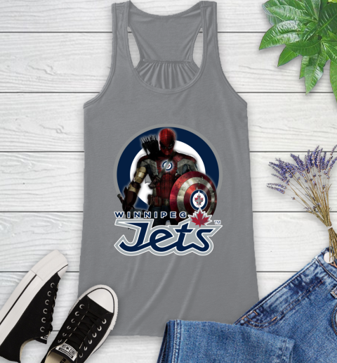NHL Captain America Thor Spider Man Hawkeye Avengers Endgame Hockey Winnipeg Jets Racerback Tank 5
