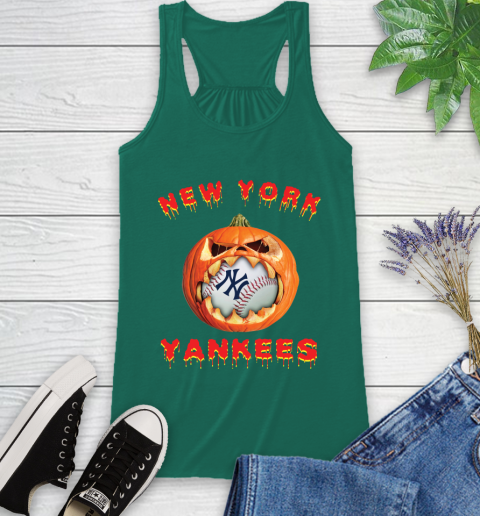 MLB New York Yankees Halloween Pumpkin Baseball Sports Racerback Tank 8 MLB New York Yankees Halloween Pumpkin Baseball Sports Racerback Tank - Image 8